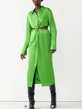 & Other Stories Bright Green Twist Cut-Out Midi Dress